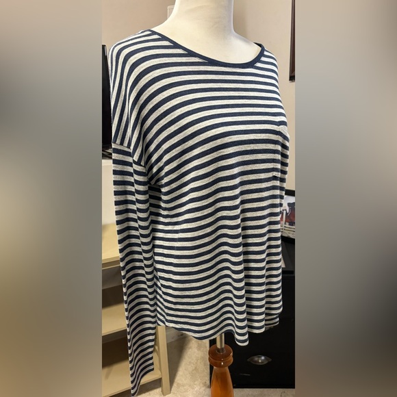 Vince Women's Blue/White Striped Long Sleeve Boat Neck Top Size L - Picture 4 of 7